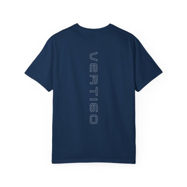 vertigo logo t‑shirt — minimal monogram front & vertical 'vertigo' back