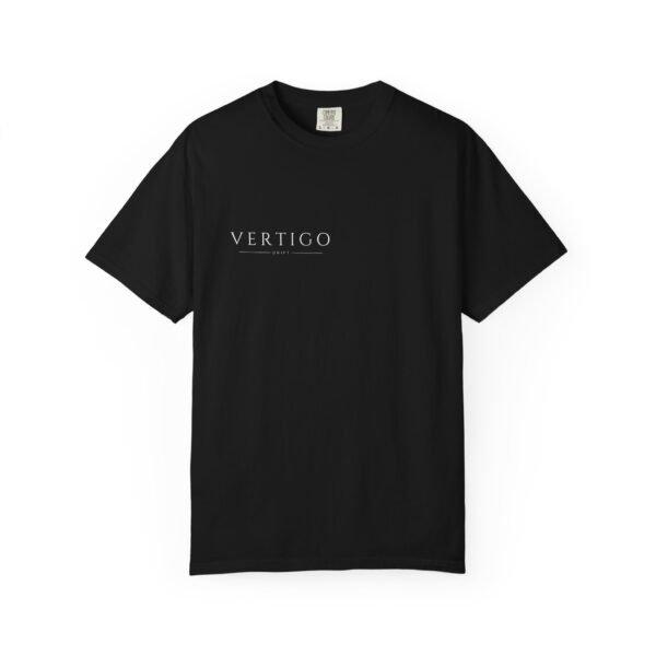 vertigo minimalist logo t shirt — front & back vertical text