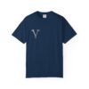vertigo logo t‑shirt — minimal monogram front & vertical 'vertigo' back