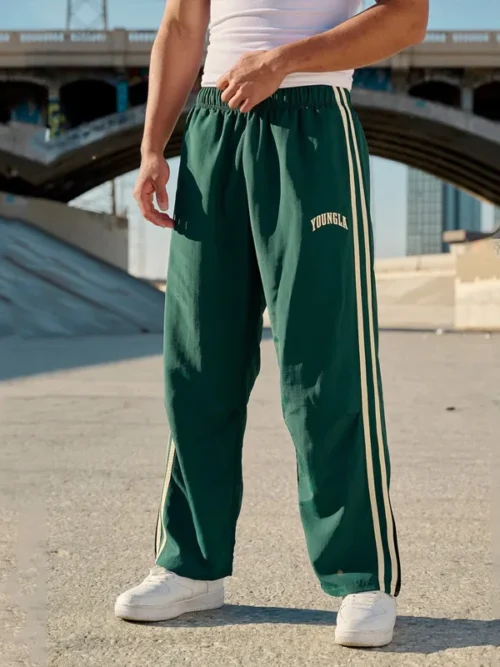 ya jogger pantalones de chándal para hombre gimnasio deportes fitness empalme tiras impresión mediados de cintura pantalones casuales moda hombres ropa pierna ancha pan