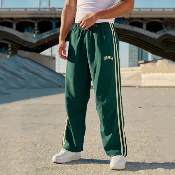 ya jogger pantalones de chándal para hombre gimnasio deportes fitness empalme tiras impresión mediados de cintura pantalones casuales moda hombres ropa pierna ancha pan