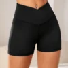 pantalones cortos de motociclista deportivos de yoga de cintura alta para mujer para fitness pantalones de yoga con bolsillo cruzado en la cintura