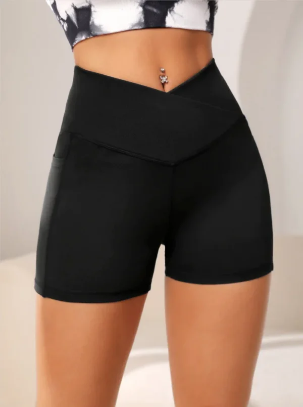 pantalones cortos de motociclista deportivos de yoga de cintura alta para mujer para fitness pantalones de yoga con bolsillo cruzado en la cintura