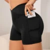 pantalones cortos de motociclista deportivos de yoga de cintura alta para mujer para fitness pantalones de yoga con bolsillo cruzado en la cintura