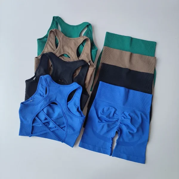 conjunto de yoga sin costuras para mujer, sujetador deportivo sexy, pantalones cortos deportivos de cintura alta, traje de entrenamiento sin mangas para gimnasio y fitness, 2 uds.